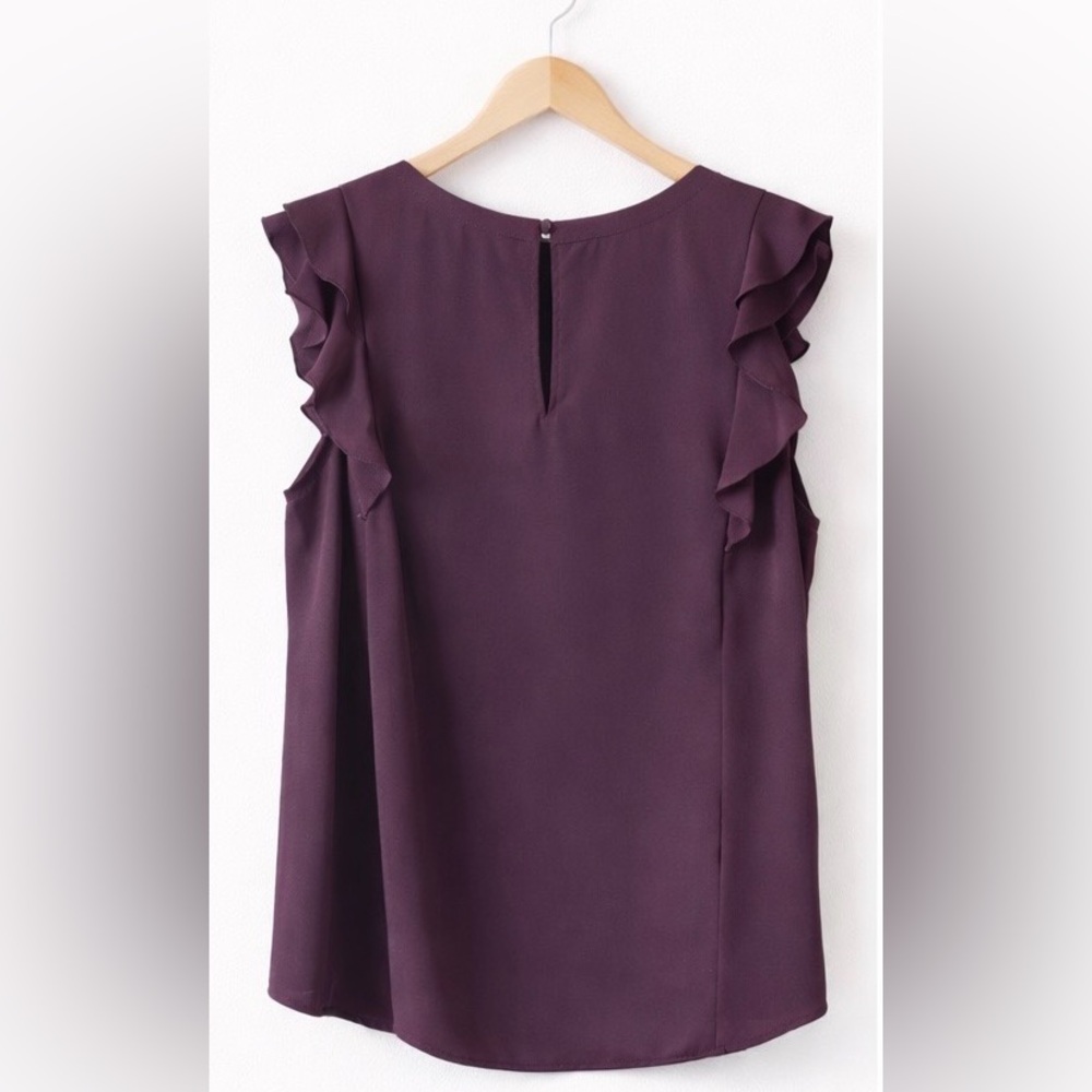 Elle Plum Ruffle Sleeve Blouse XL | Pleated Front Keyhole Top Elegant - Picture 2 of 3